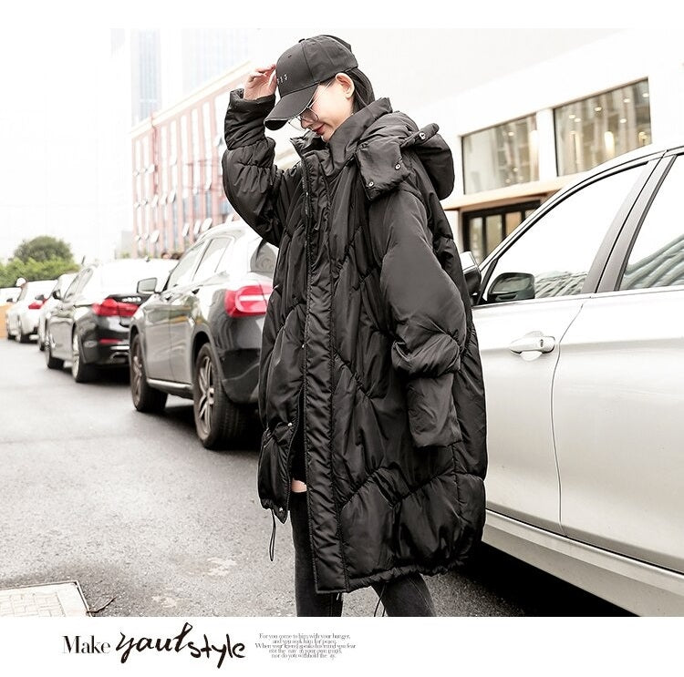 Winter Plus Size Hooded Long Cotton Padded Overcoat