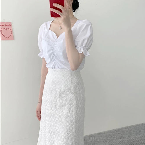 Load image into Gallery viewer, Two Piece Suits High Waist Bud Silk Embroidery A Line Skirts + Summer Short Sleeve
