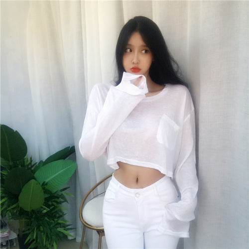 Load image into Gallery viewer, Spring Sexy Elastic Korean Style Skinny Slim Fit Long Sleeve Tops #2225
