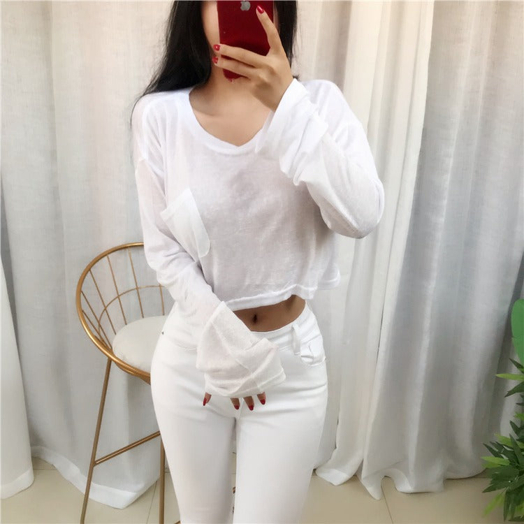 Spring Sexy Elastic Korean Style Skinny Slim Fit Long Sleeve Tops #2225