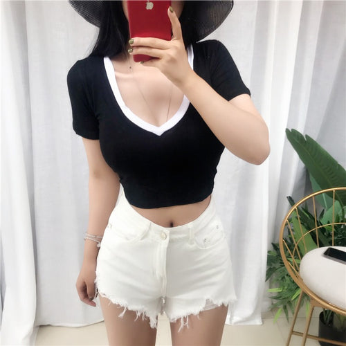 Load image into Gallery viewer, Summer Sexy Korean Style Slim Fit Short Sleeve Tees
