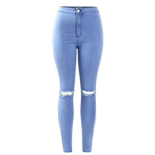 Load image into Gallery viewer, High Waist Stretch Ripped Knees Distressed Skinny Pants-women-wanahavit-blue or as picture-S-wanahavit
