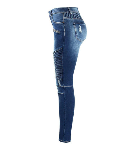 Biker Zip High Waist Stretch Denim Skinny Pants-women-wanahavit-blue-S-wanahavit