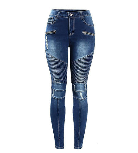 Biker Zip High Waist Stretch Denim Skinny Pants-women-wanahavit-blue-S-wanahavit