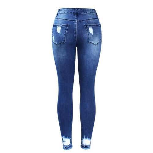 Load image into Gallery viewer, Stretchy Blue Tassel Ripped Denim Pants-women-wanahavit-blue-5XL-wanahavit
