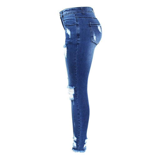 Load image into Gallery viewer, Stretchy Blue Tassel Ripped Denim Pants-women-wanahavit-blue-5XL-wanahavit

