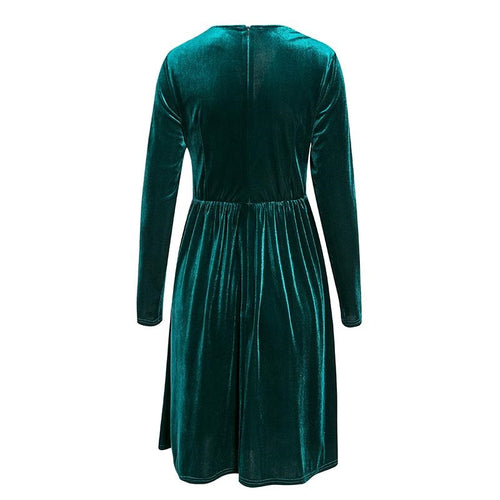 Load image into Gallery viewer, Sexy V-neck Velvet Elegant Long Sleeve Crystal Ruched Short Party Office Lady Chic Mini Dress
