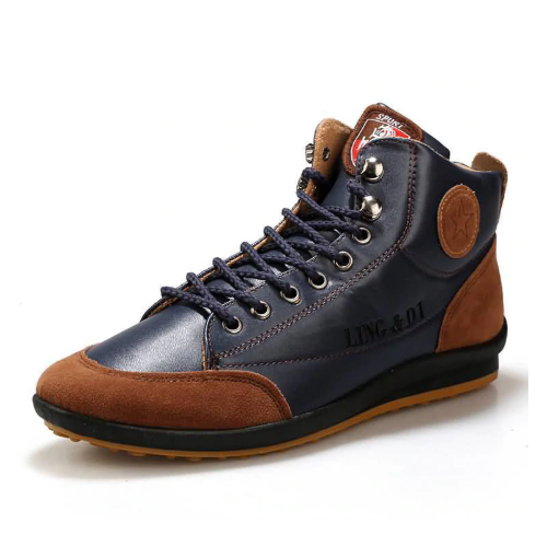 Patchwork Leather Lace Up Ankle Boots-men-wanahavit-blue-6.5-wanahavit