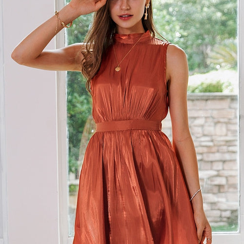 Load image into Gallery viewer, Elegant Solid Brick Red Sleeveless Summer Casual Work Office Lady Dress
