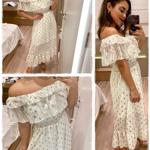 Load image into Gallery viewer, Sexy Off Shoulder Long Maxi Elegant Vintage Dot White Party Spring Summer Holiday Style Dress
