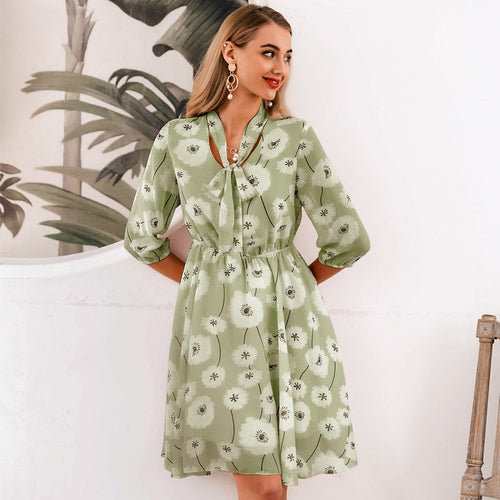 Load image into Gallery viewer, Elegant Floral Summer High Waist Print Work Office Half Sleeve Lady Vintage Spring Chic Party Dress
