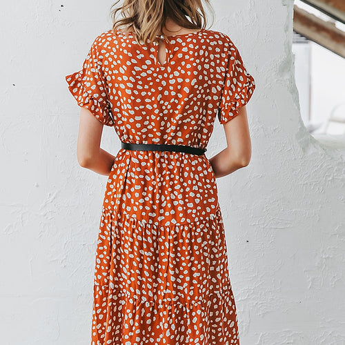 Load image into Gallery viewer, Sexy Polka Dot Casual O-neck Loose Leopard Print Summer Casual Short Sleeve Ruffle Dress
