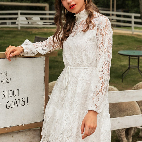 Load image into Gallery viewer, Solid White Lace Sexy V-neck Floral Summer Cotton White Midi Dress
