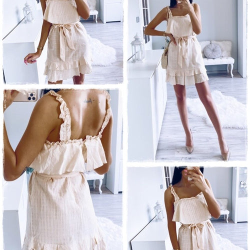 Load image into Gallery viewer, Summer Sleeveless Sexy Ruffled Solid Plaid Sash Cotton Holiday Beach Party Dress
