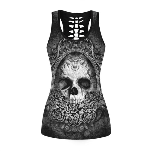 Load image into Gallery viewer, 3D Printed Punk Skull Hollow Out Sleeveless Shirt-women-wanahavit-14-L-wanahavit
