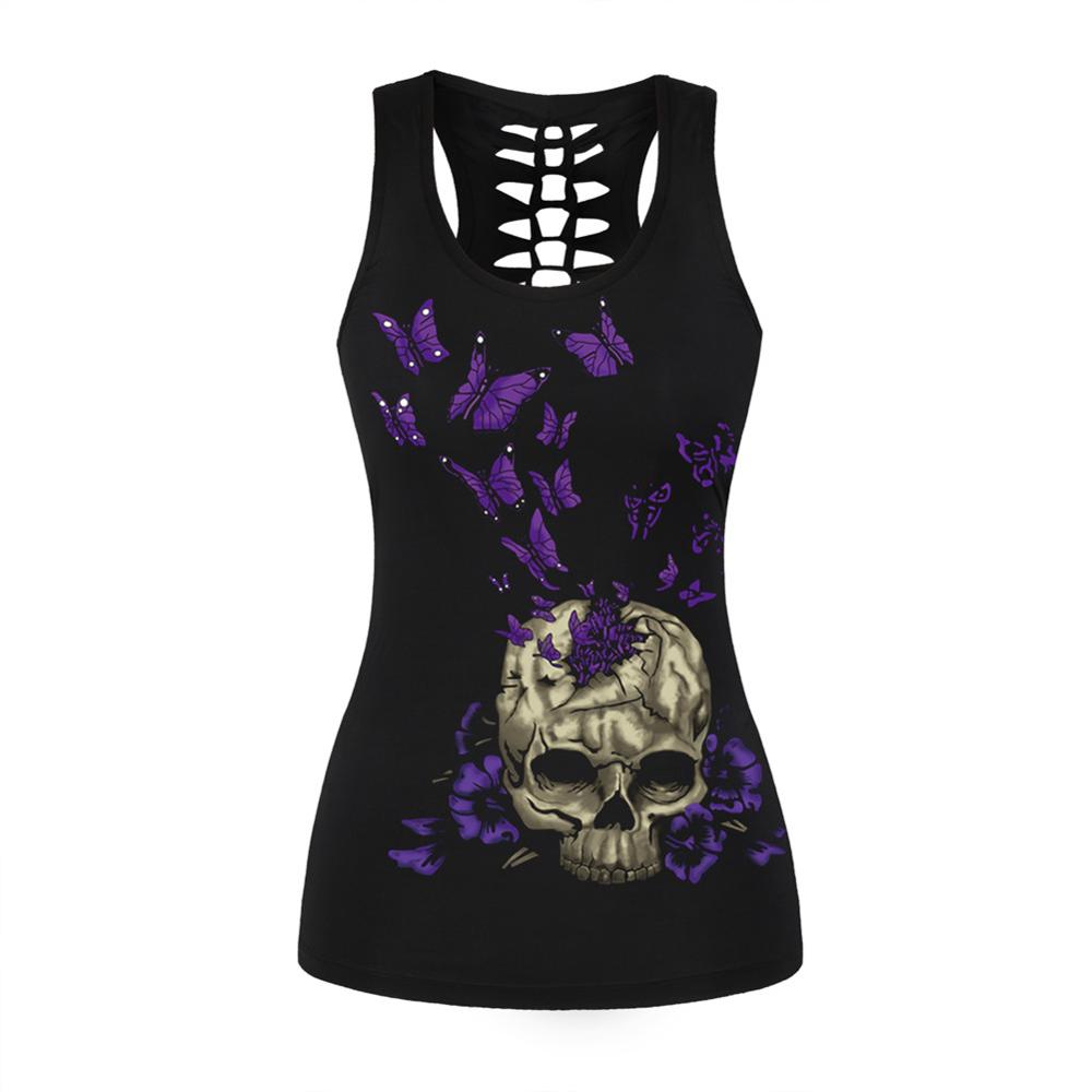3D Printed Punk Skull Hollow Out Sleeveless Shirt-women-wanahavit-2-L-wanahavit