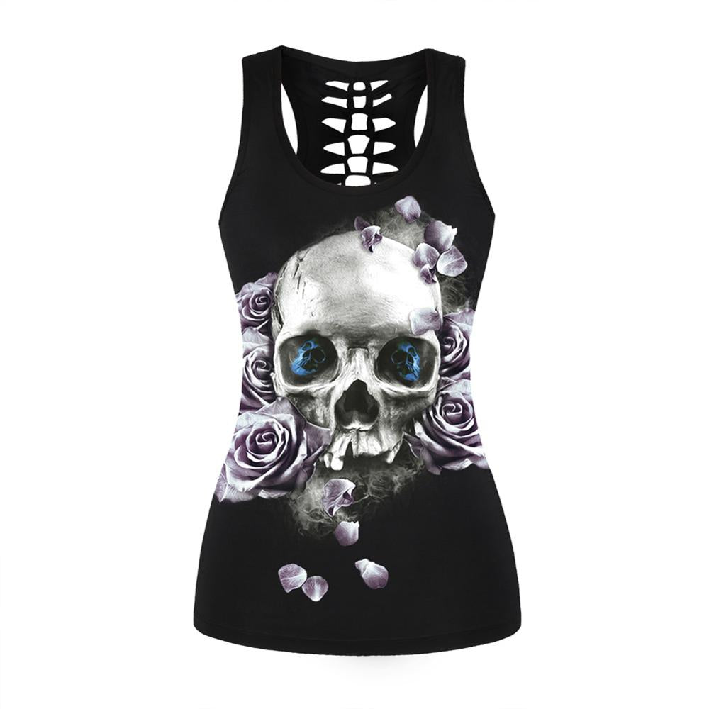 3D Printed Punk Skull Hollow Out Sleeveless Shirt-women-wanahavit-10-L-wanahavit