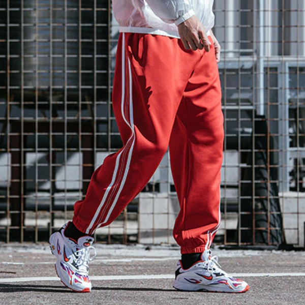 White Striped Elastic Jogger Sweatpants-men fitness-wanahavit-Red-S-wanahavit