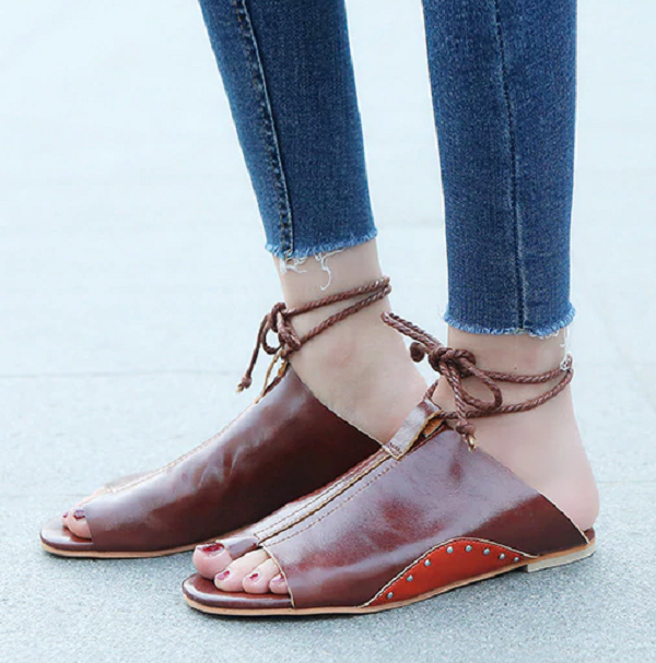 Ankle Strap Soft Leather Flat Sandals-women-wanahavit-Red-brown-5-wanahavit