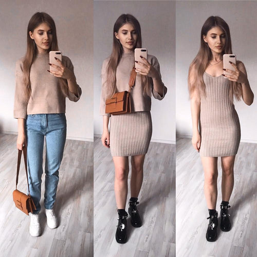 Load image into Gallery viewer, Elegant Two Pieces Knitted Slim Sleeveless Sweater Pullover Dress
