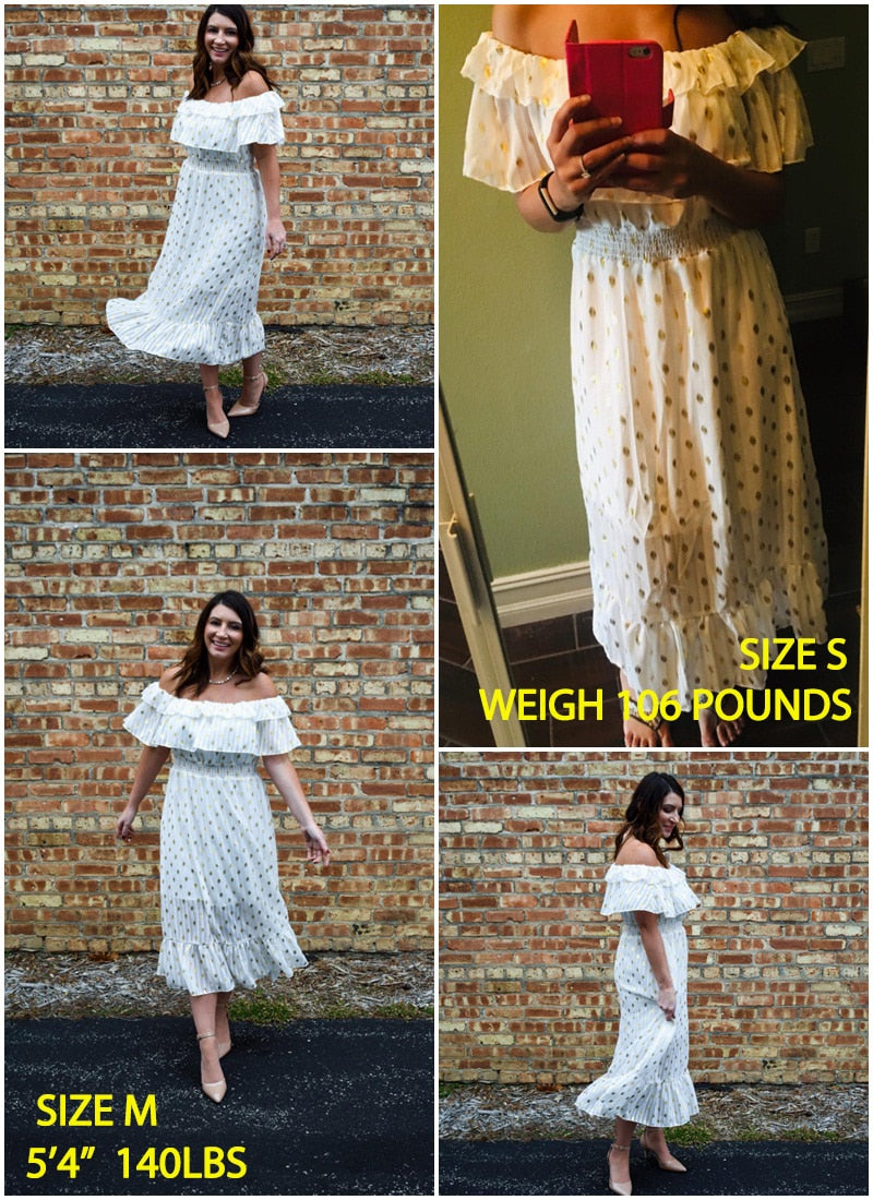 Sexy Off Shoulder Long Maxi Elegant Vintage Dot White Party Spring Summer Holiday Style Dress