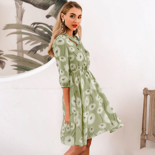 Load image into Gallery viewer, Elegant Floral Summer High Waist Print Work Office Half Sleeve Lady Vintage Spring Chic Party Dress
