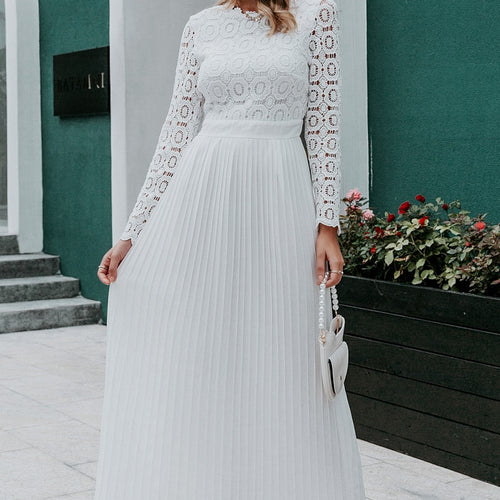 Load image into Gallery viewer, Elegant Lace Embroidery Pleated O-neck Long Plus Size Autumn Winter Lady Sexy Party Dress
