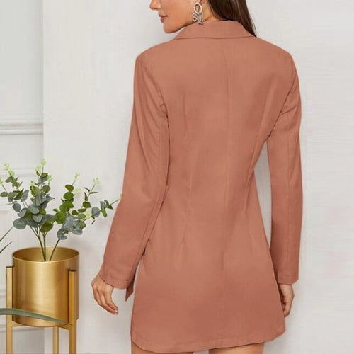 Load image into Gallery viewer, Sexy V-neck Office Wrap High Waist Buttons Solid Spring Blazer Long Sleeve Lapel Strap Bodycon Dress
