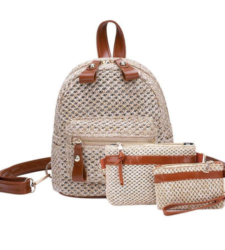Bohemian Straw Hollow Out Set Backpack + Shoulder Bag + Clutch-women-wanahavit-Light Brown-wanahavit