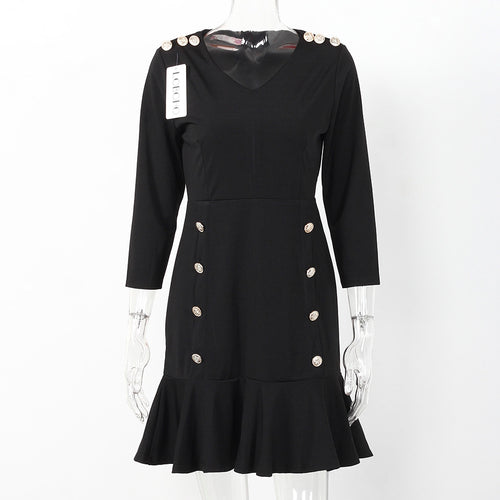 Load image into Gallery viewer, Elegant Plus Size Ruffle Double Buttoned Dress-women-wanahavit-Black-XXL-wanahavit
