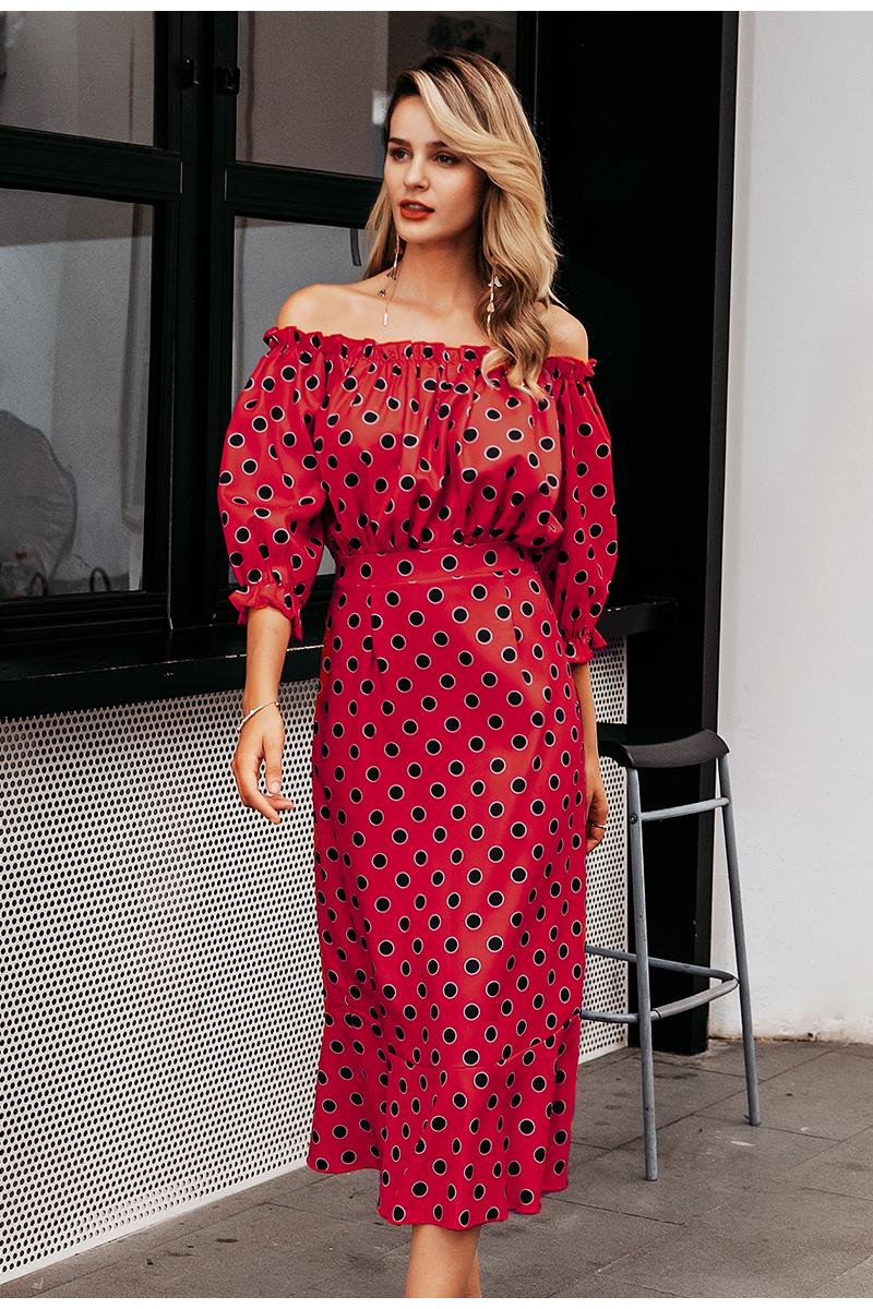 Sexy Off Shoulder Maxi Slim Polka Dots High Waist Ruffle Casual Party Dress