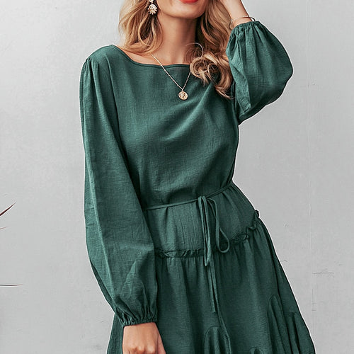 Load image into Gallery viewer, Elegant Loose Short Party Streetwear Lantern Strap Ruffled Cotton O-neck Office Dress
