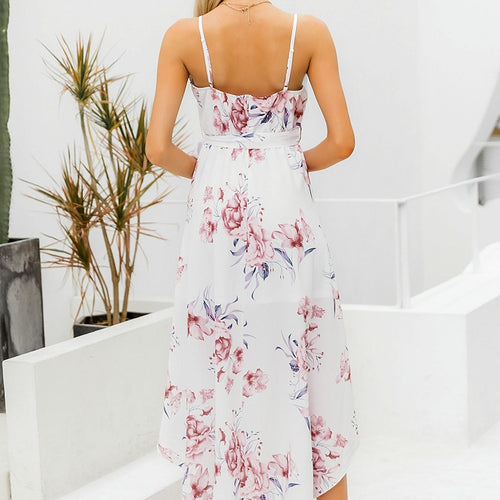 Load image into Gallery viewer, Sexy V-neck Spaghetti Strap Summer Elegant Floral Print Asymmetrical Long Sundress Maxi Dress
