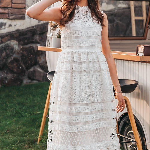Load image into Gallery viewer, Elegant Sleeveless White Casual Embroidery Long Sundress Summer Maxi Dress
