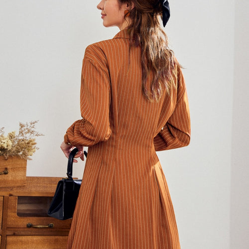 Load image into Gallery viewer, Elegant Long Sleeve Striped Office Khaki Blazer Chic Party Dress
