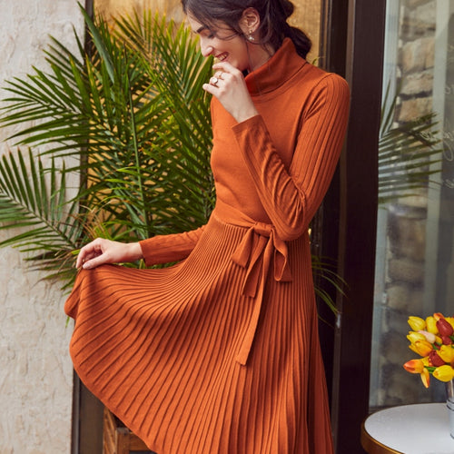 Load image into Gallery viewer, Casual Turtleneck Knitted Winter Long Sleeve Stitching Sweater Dress
