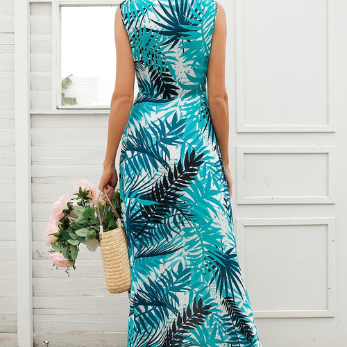 Load image into Gallery viewer, V-neck Bird Print Summer Sexy Sleeveless Sash Maxi Wrap Boho Chic Long Dress
