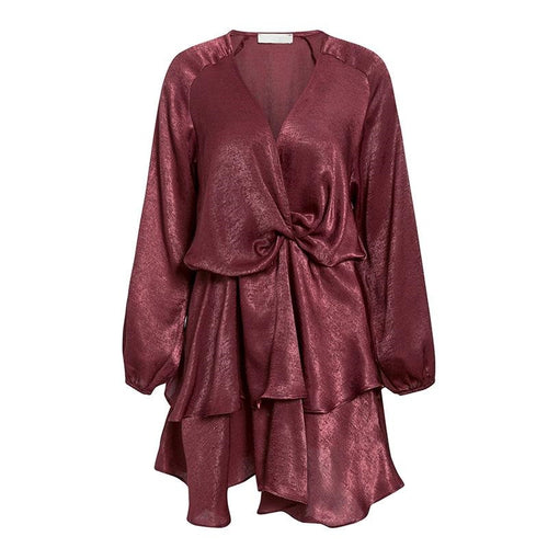 Load image into Gallery viewer, Elegant Cross V-neck Party Long Sleeve Ruffle Autumn Winter Casual Mini Dress
