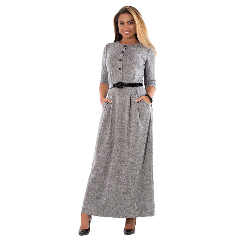 Plus Size Pleated Vintage Style Dress-women-wanahavit-gray-L-wanahavit