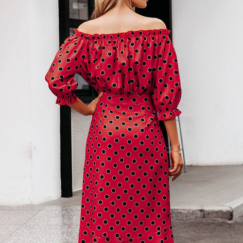 Load image into Gallery viewer, Sexy Off Shoulder Maxi Slim Polka Dots High Waist Ruffle Casual Party Dress
