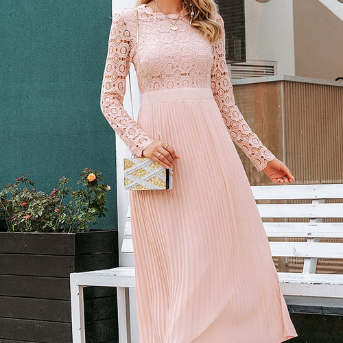 Load image into Gallery viewer, Elegant Lace Embroidery Pleated O-neck Long Plus Size Sexy Party Dress
