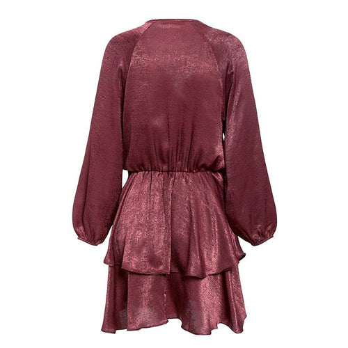 Load image into Gallery viewer, Elegant Cross V-neck Party Long Sleeve Ruffle Autumn Winter Casual Mini Dress
