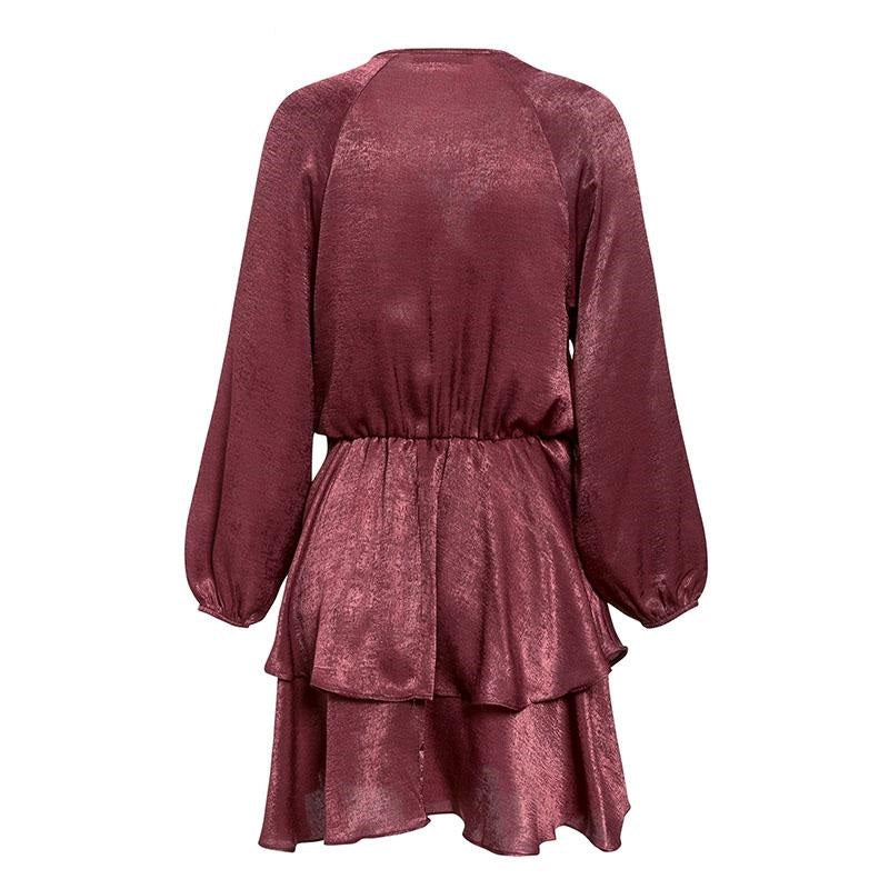 Elegant Cross V-neck Party Long Sleeve Ruffle Autumn Winter Casual Mini Dress