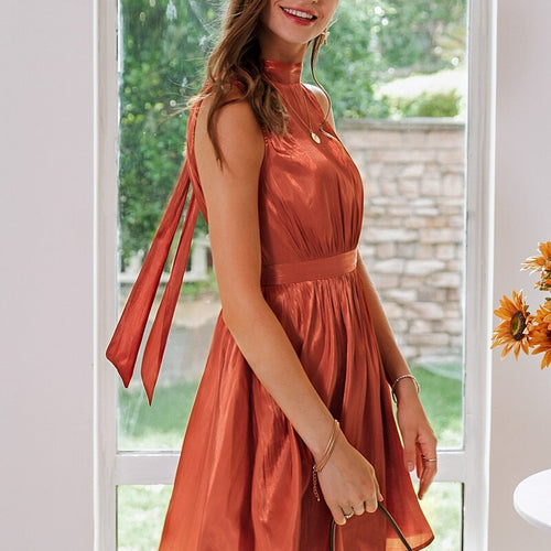 Load image into Gallery viewer, Elegant Solid Brick Red Sleeveless Summer Casual Work Office Lady Dress
