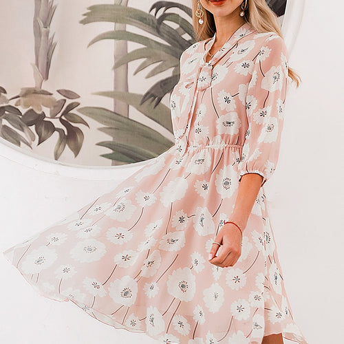 Load image into Gallery viewer, Elegant Floral Summer High Waist Print Work Office Half Sleeve Lady Vintage Spring Chic Party Dress
