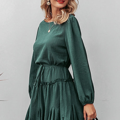 Load image into Gallery viewer, Elegant Loose Short Party Streetwear Lantern Strap Ruffled Cotton O-neck Office Dress
