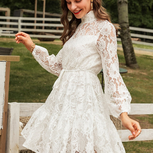 Load image into Gallery viewer, Solid White Lace Sexy V-neck Floral Summer Cotton White Midi Dress
