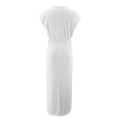 Load image into Gallery viewer, Sexy White Bohemian National Long Sleeveless Split Round Neck With Belt Party Dress
