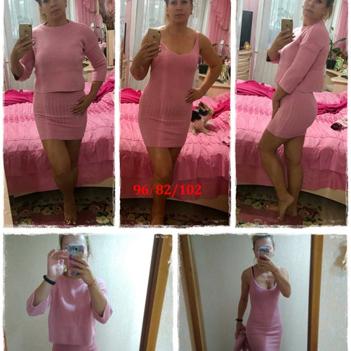 Load image into Gallery viewer, Elegant Two Pieces Knitted Slim Sleeveless Sweater Pullover Dress
