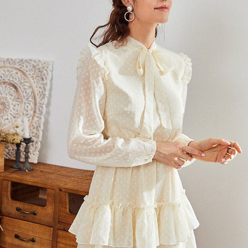 Load image into Gallery viewer, Vintage Solid Apricot Elegant Office Lady Casual Long Sleeve Short Party Dress
